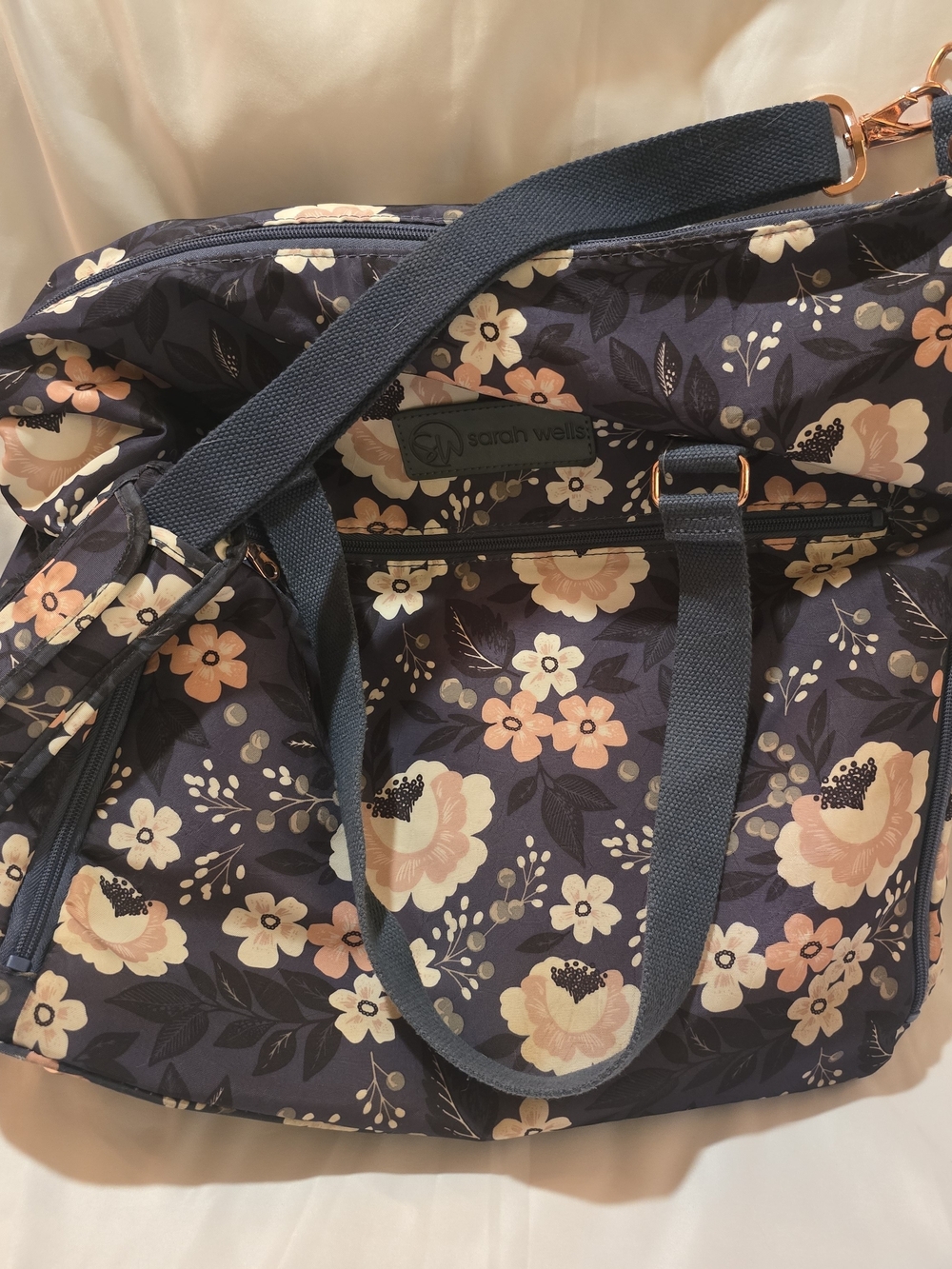 Sarah Wells Breast Pump Bag - Navy with Blush Flowers "Lizzy"